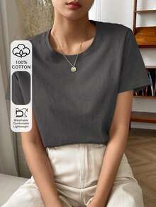 Camiseta Sólida Con Cuello Redondo - Gris Oscuro - Ver 1