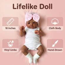 18 Inch Lifelike Vinyl Handmade Open Eyes Reborn Doll, Cloth Body Realistic Doll, Handpainted Hair, Companion Collectible Toy, Birthday Christmas Gift - As Shown - View 1