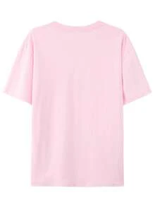 Women's 100% Cotton T-Shirt - PE Letter Print, Casual Short Sleeve Crew Neck, A Summer Essential For Everyday Wear, Easy And Comfortable Top, Machine Washable Basic Women's T-Shirt - 羅莎 - 查看 2