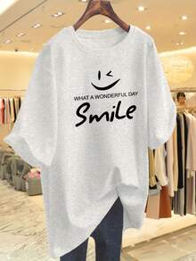 Camiseta de manga corta de algodón puro para mujer - fácil de lavar y mantener para uso diario. - Gris blanco - Ver 1