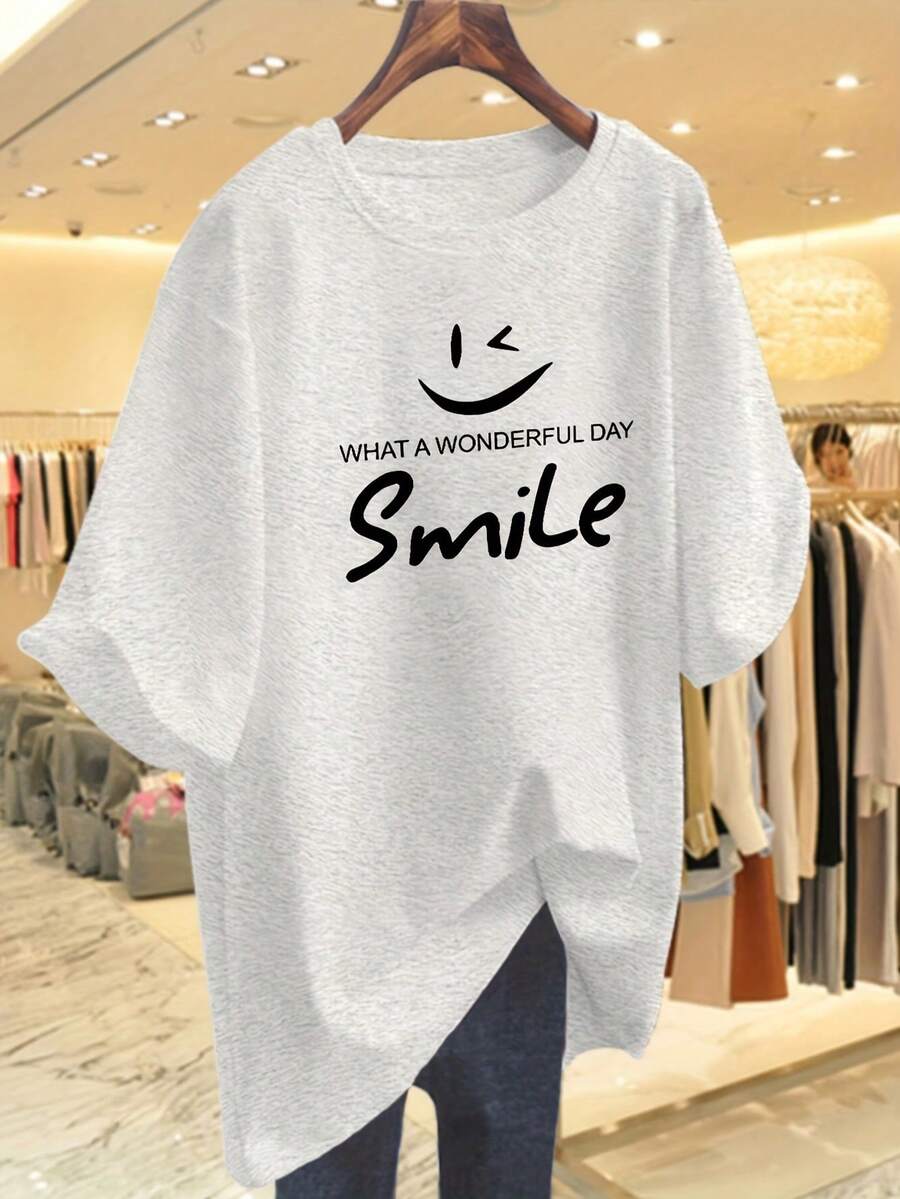 Camiseta de manga corta de algodón puro para mujer - fácil de lavar y mantener para uso diario. - Gris blanco - Ver 1