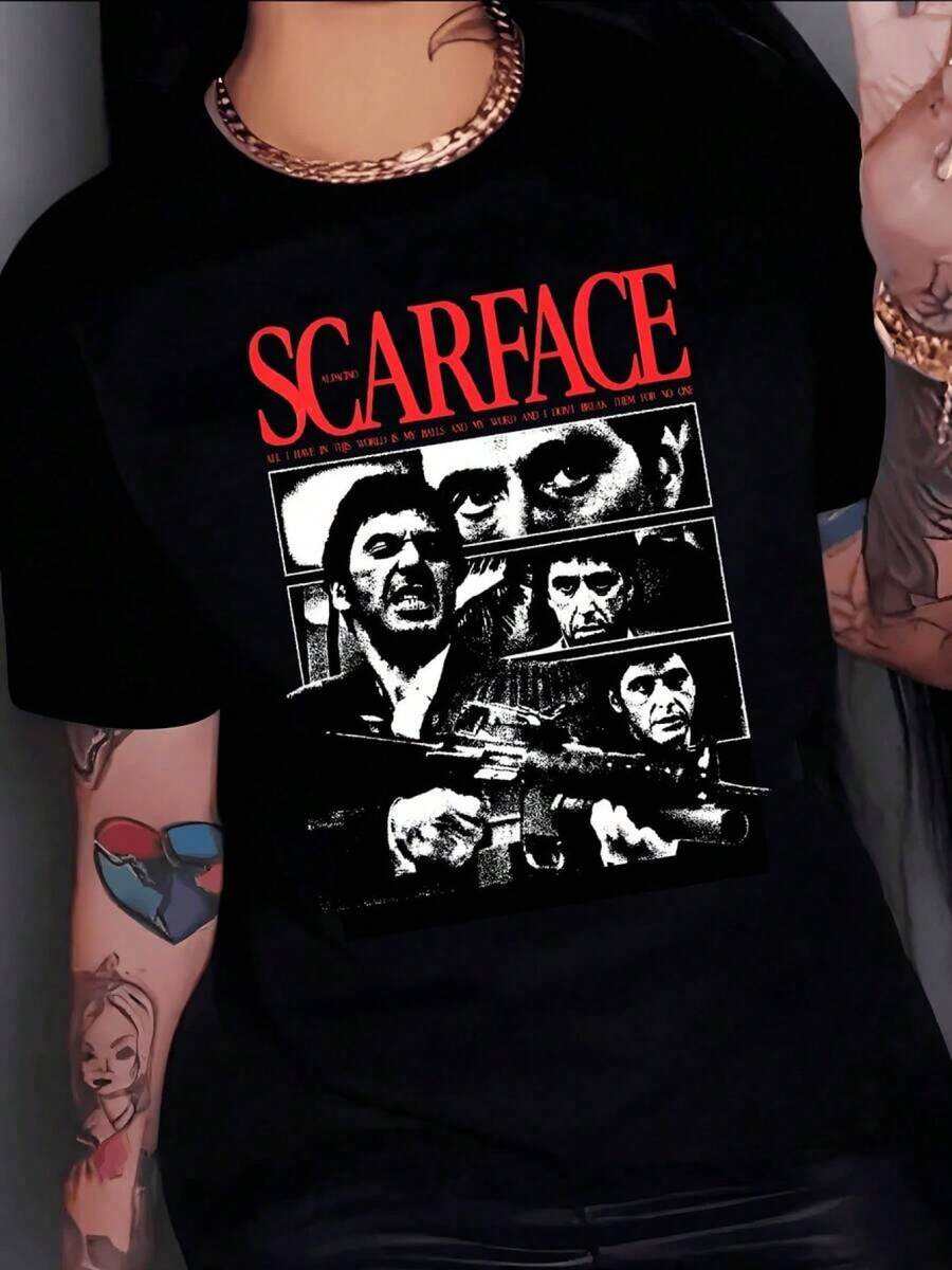 Graphic Inspired By A Classic Film Icon Symbolizing Strength, Ambition, And Personal Struggle, With Artistic Contrast In Black And White. Women's T-Shirt, 100% Soft And Comfortable Cotton. YKFM - 黑色 - 查看 1