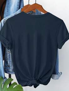 Short-Sleeved T-Shirt With Lotus Print 8149 - Dark Blue - 查看 2