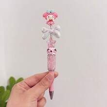 SANRIO （单支装）三丽鸥DIY串珠笔 - 时尚钻石造型圆珠笔 - 三丽鸥IP主题（蝴蝶结和星星图案） - 渐变笔杆，适合学生和日记本 - 小巧的生日礼物 - A - 查看 8