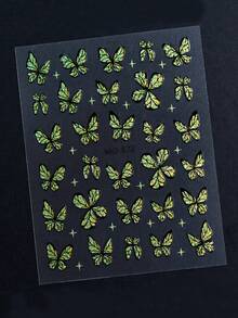 2片绿色蝴蝶美甲贴纸，亮绿色花园风格蝴蝶美甲贴纸，Y2K奢华蝴蝶美甲贴花 - 彩色 - 查看 6