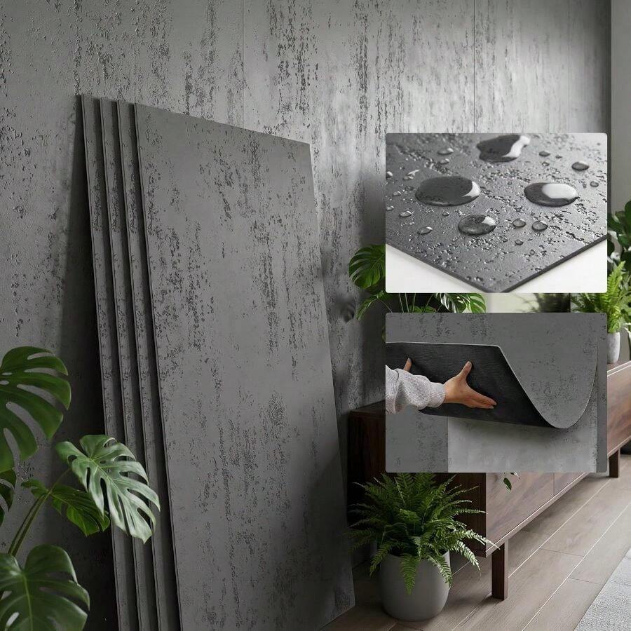 KASARO 3D Faux Stone Wall Panels, 4 PCS Flexible Wainscoting Panels Exterior/Interior Decor, Modified Clay Material, Accent Home, Art, Commercial, Cement 47.2* 23.6 Inch - Cement Grey - View 1