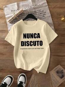 2026 Fashion Women's Cotton T-Shirt Casual Quality Graphic T-Shirt With Spanish Summer Slogan For Women, Casual And Comfortable Daily Wear Basic Unisex T-Shirt - 杏 - 查看 3