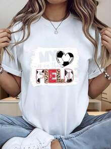 Mi Corazón Está En Ese Campo, Camiseta de Fútbol para Mujeres y Niñas, Regalo para Fanáticas del Deporte, Ropa Casual Unisex - Negro - Ver 6