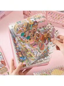 49 Sheets/Book Sticker Book, Including 29 Material Stickers And 20 Scene Cards. Sunny Town Landscape Miniature Scenes Can Be Used For Model Scenes And Mini Houses, Suitable As Birthday Or New Year Gifts, Christmas Holiday Gifts - B - View 4