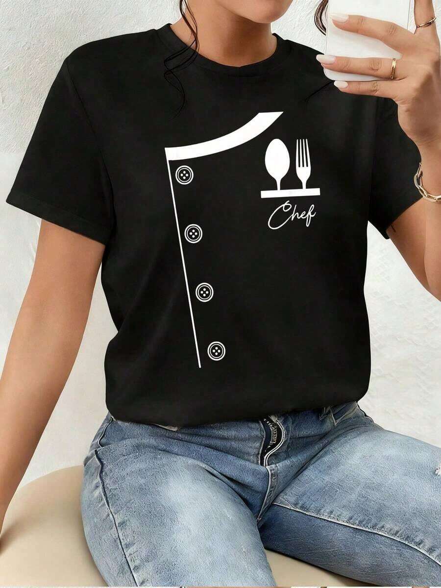 Camiseta de manga corta personalizada con estampado y fondo de color sólido, con modelos básicos y versátiles para el verano, y la versión holgada y ajustada es adecuada para diversas formas corporales. Tela de algodón suave y transpirable, agradable al tacto y transpirable, ideal para el verano, con estampados sencillos y a la moda, duradera, para viajes diarios, caminatas y citas, ocio y uso cotidiano, rentable. - Negro - Ver 1