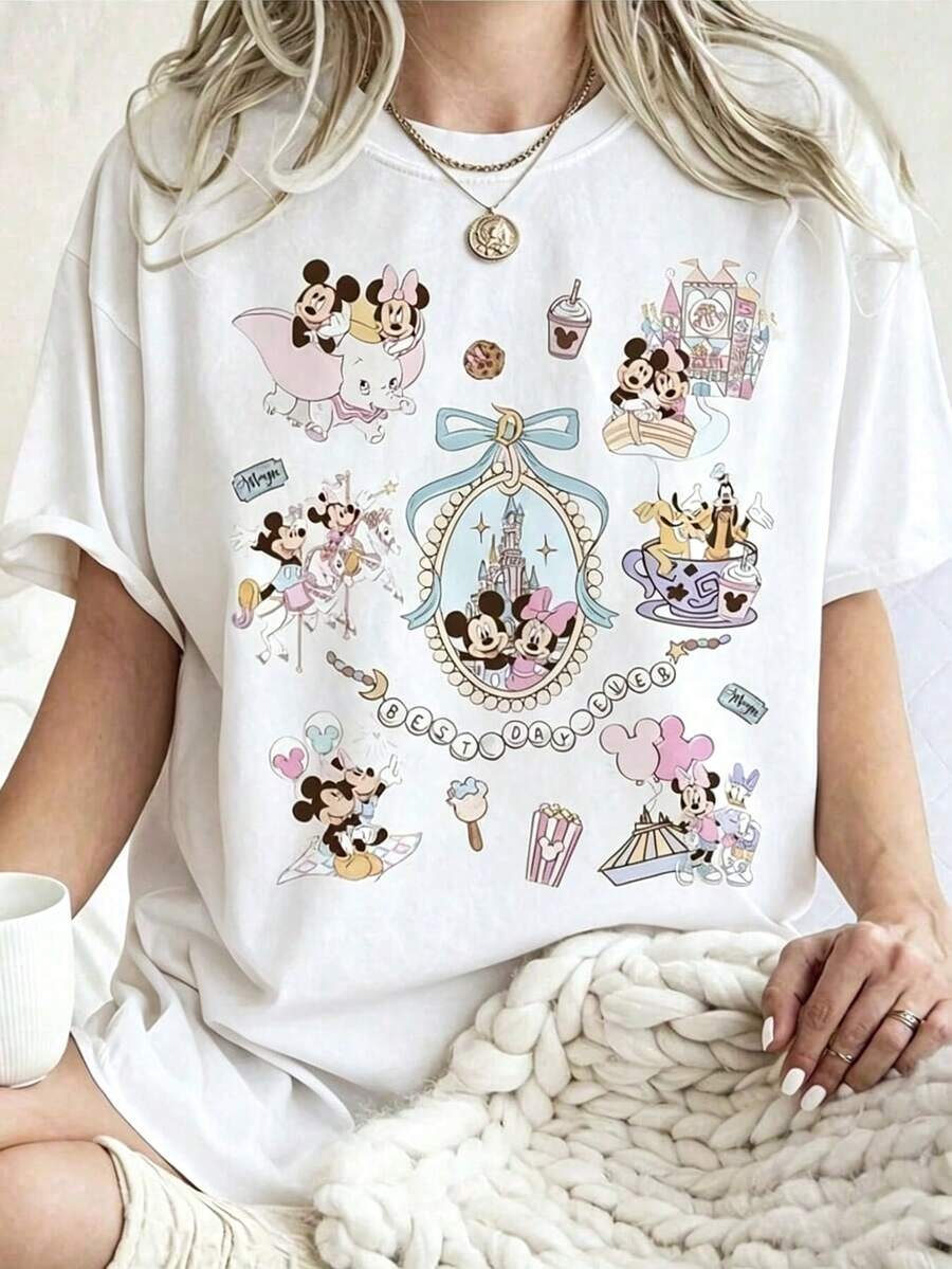 Disney Cartoon Retro Bow Cartoon Group Printed T-Shirt, Suitable For Daily Wear, Easy To Wear In Summer, Micro-Elastic, Soft Round Neck Casual Daily Shirt, Round Neck Summer Sweatshirt, Both Men And Women, Loose Version, Holiday Gifts.--Disneys Disneyland Paris The Magic Kingdom Disneyesque The House Of Mouse Mickey Mouse Empire Modest Summer Outfits Take That T Shirt Summer Coord Tops For Women Summer Summer Clothes Women Summer Clothes Summer Tops Summer Tops Women Summer Co Ord Summer Top Summer Outfits White Top Black Top Holiday Outfits For Women Tops For Women Summer Holiday Gifts Valentine's Day Gifts Earth Day Gifts Oktoberfest Gifts Summer Bank Holiday Gifts - trắng - Xem 1