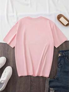 Women's Affordable Retro Cowboy Style T-Shirt, Rock, Western, With Cowgirl Silhouette Print, Casual Short Sleeve, Round Neck, Fitted For Summer - 粉色 - 查看 3
