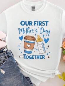 New Fashionable Women's Crew Neck T-Shirt, Cotton, Minimalist Casual Style, First T-Shirt For Mother's Day | Gift For New Mothers, Matching Sets For Mom, Boy, Girl, And Baby. | Everyday Wear T-Shirt, Versatile, Comfortable, Stretchy, Soft, Casual, Breathable, Non-Stretch Fabric, Crew Neck, Short Sleeves, Suitable For All Seasons. Plain White T-Shirt, Versatile Design For Summer. - 白色 - 查看 1