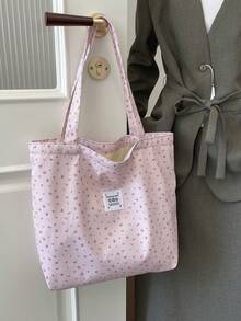 Cherry Print Simple Bucket Large Shoulder Tote Bag Student Girl Shoulder School Bag - Baby Pink - View 4