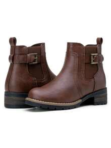 Short Chelsea Booties For Women Low Heel Ankle Boots With Side Zip - Mocha Brown - View 7