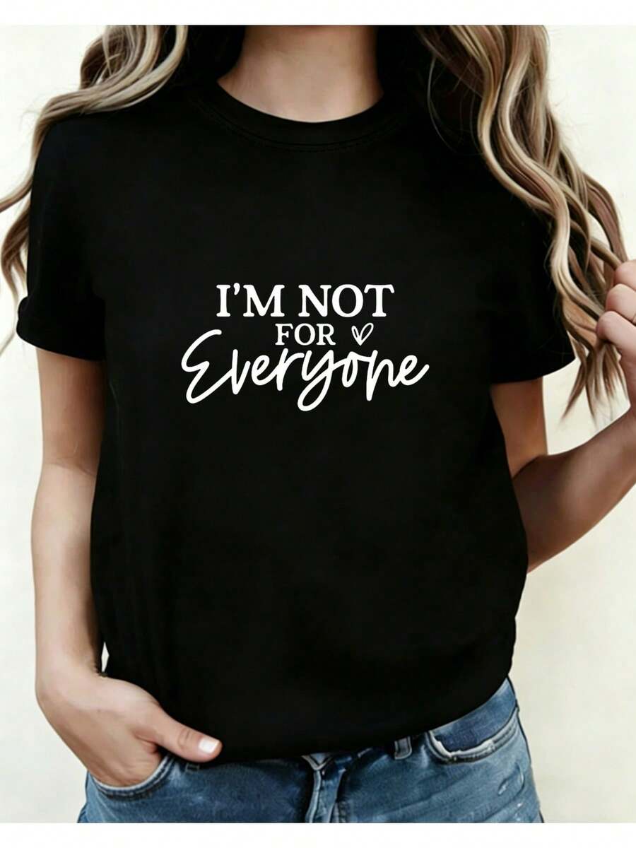 Camiseta Deportiva Casual para Mujer - Camiseta Negra Elástica de Cuello Redondo con Texto NO SOY PARA TODOS. - Lavable aáquina, Confortable y Apta para Todas las Estaciones, para Uso Diario y Actividades Informales. - Negro - Ver 1