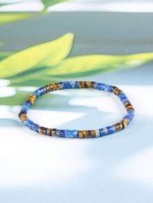 YAUKIA 时尚天然青金石幸运父亲手链，虎眼石2x4英寸手镯，财富智慧手镯，简约百搭时尚设计，男女皆宜的瑜伽冥想饰品 - 彩色 - 查看 11