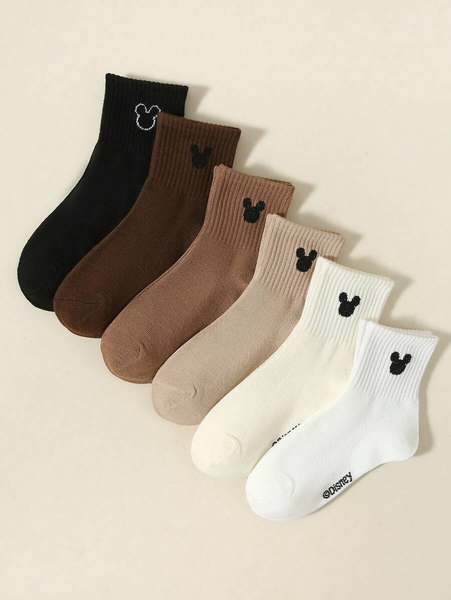 1/5 Pairs Disney Socks, Cute Cartoon Mouse Head Decor, Minimalist Fashion , Soft Breathable Moisture-Wicking Sports Socks, Versatile Casual Invisible Short Socks, Suitable For Students, Daily Wear, Gifts, Travel, Back To School, Random Color & Style - Multicolor - View 1