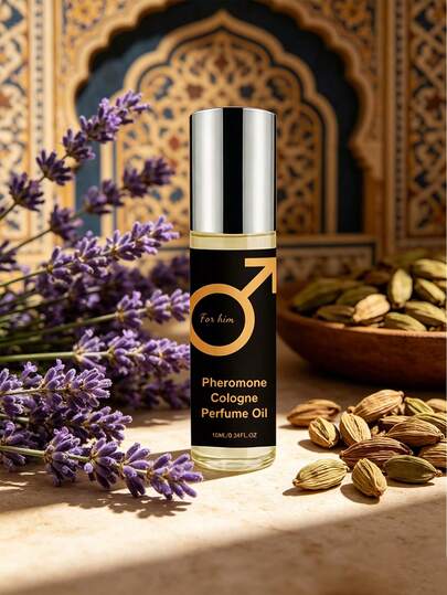 Colonia con feromonas árabes, perfume de aceite para hombres, aroma a madera de larga duración, agua de tocador, aceite de fragancia en roll-on para uso diario y citas, 10ml/0.34fl.Oz