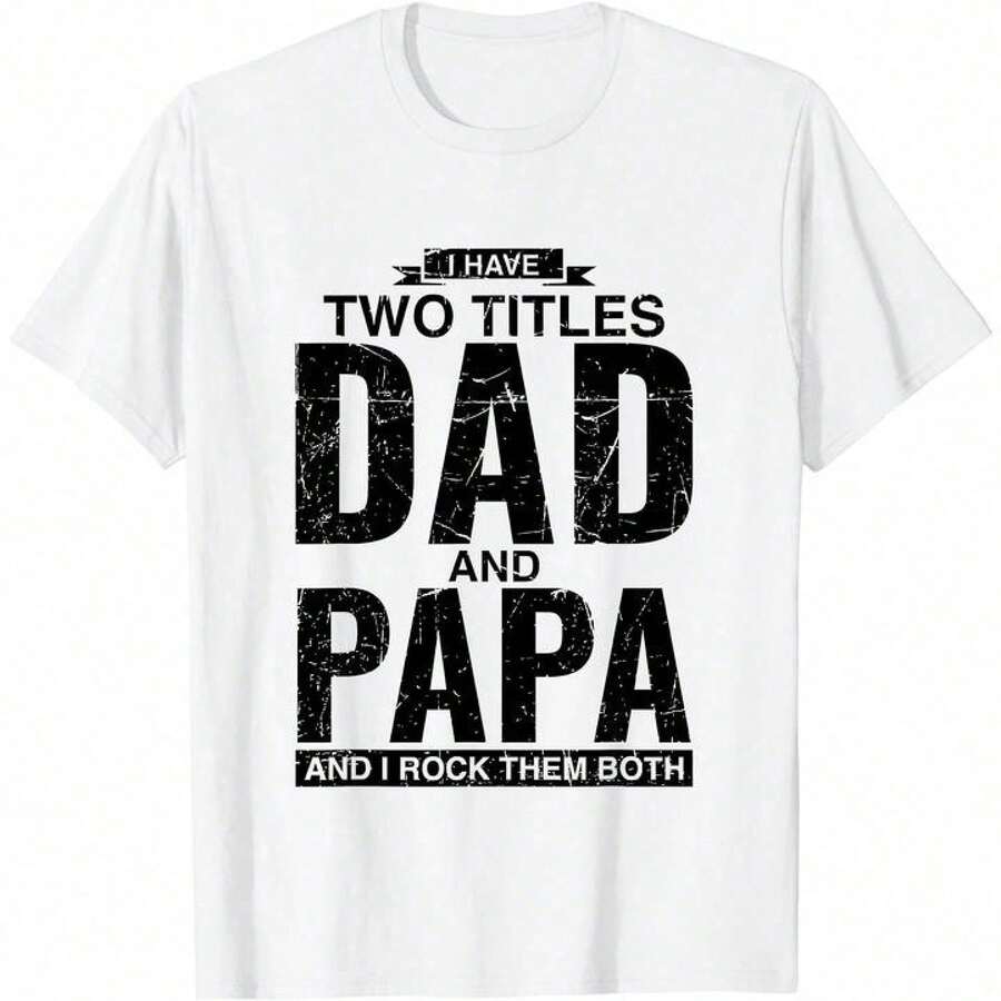 [100% Cotton] Cool Dad And Papa Double Title T-Shirt For Awesome Dads Father's Day Gift Men's Clothing Casual Graphic Short Sleeve Cool Double Title Cotton T-Shirt YGNQ ICAZ - 白色 - 查看 1