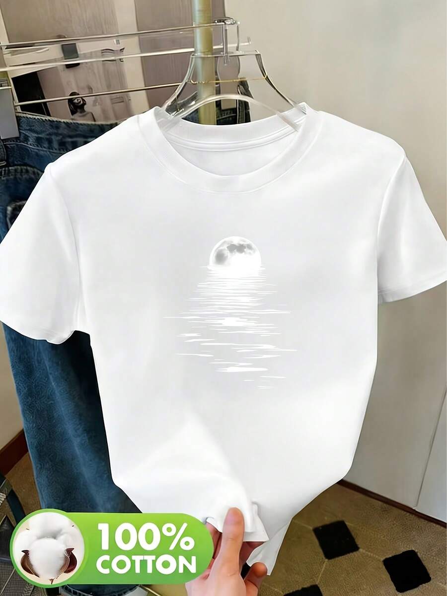 Women's Spring Clothes, Summer Clothes, Autumn Clothes, 100% Fashionable, Sporty, Round Neck, Short Sleeve, Letter Print T-Shirt - White - View 1