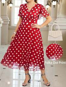 Vestido floral elegante de talla grande, verano - Rojo - Ver 7