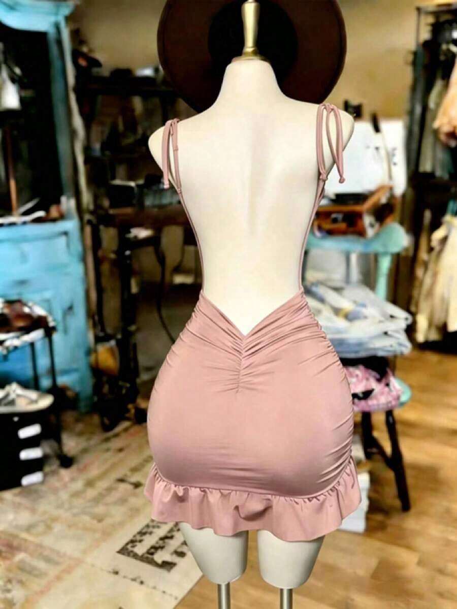 Vestido corto de mujer marrón con espalda calada - Rosa vieja - Ver 1