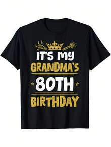 Camiseta Unisex para Abuela de 80 Años, Vintage, Número de Nacimiento 1945, Corte Holgado, Regalo Divertido, Atuendo para Fiesta de 80 Años, Camiseta de Verano Cómoda con Cuello Redondo para Celebración de Cumpleaños de 80 Años. - Negro - Ver 1