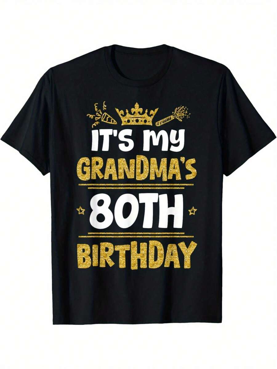 Camiseta Unisex para Abuela de 80 Años, Vintage, Número de Nacimiento 1945, Corte Holgado, Regalo Divertido, Atuendo para Fiesta de 80 Años, Camiseta de Verano Cómoda con Cuello Redondo para Celebración de Cumpleaños de 80 Años. - Negro - Ver 1