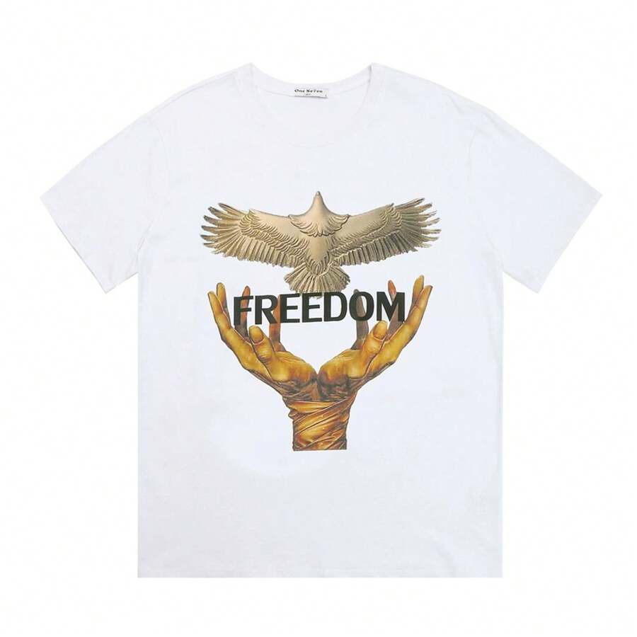 [100% Pure Cotton] Rose In Bloom In The Forest, Chinese Fashion Brand, Vintage Short-Sleeved Loose-Fitting Printed T-Shirt. - 白色 - 查看 1