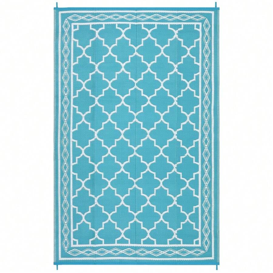 Soonbuy 5x8 Ft Reversible Outdoor Rug, Waterproof Bohemian Geometric Plastic Straw Area Rug, Lightweight Easy-Clean Non-Shedding Pet-Friendly Indoor Outdoor Mat For Patio Deck Backyard Porch RV Camping Beach - A - View 1