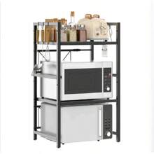 Scaffale Espandibile a 3 Livelli per Microonde (40-60cm) - Scaffale da Cucina Indipendente con 6 Ganci, Scaffale da Panettiere Stabile con Gambe Antiscivolo - 1 - Visualizzare 1