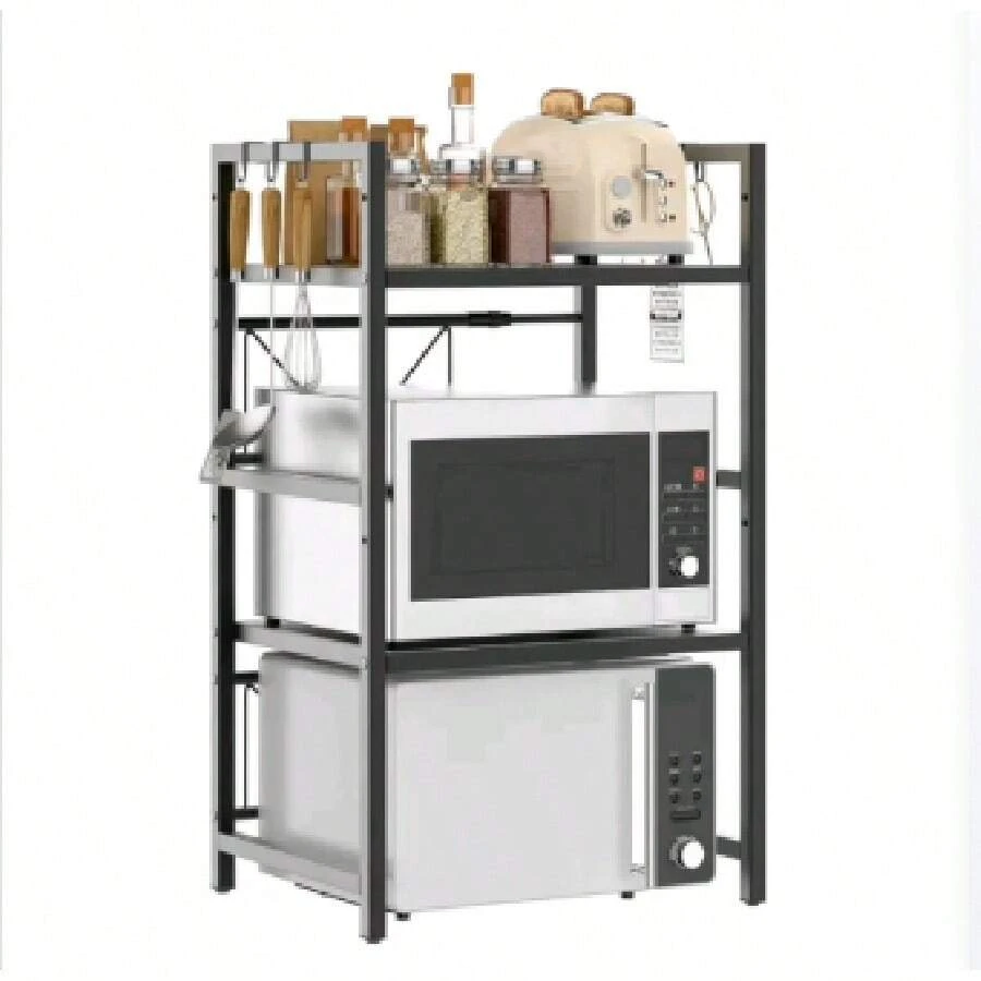 Scaffale Espandibile a 3 Livelli per Microonde (40-60cm) - Scaffale da Cucina Indipendente con 6 Ganci, Scaffale da Panettiere Stabile con Gambe Antiscivolo - 1 - Visualizzare 1