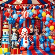 Elegant Striped 4D Round Foil Balloons Set, Red White And Blue Mylar Party Decor, Circus Carnival Gala Backdrop, 4th Of July Decorations, Father's Day Gift, Mother's Day Gift, Graduation, Appreciation Day Gifts, Anniversary, Birthday, Outdoor Inflatable Pool Party Supplies, Home Décor Room Decor, Balloon Wall Art Photo Props - View 2