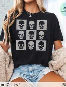 Halloween T-Shirt With Crow And Pumpkin Design, Jack O Lantern, Boho Cottagecore, Floral Halloween, Plus Size, Crew Neck T-Shirt, Halloween Party - 黑色 3 - 查看 6