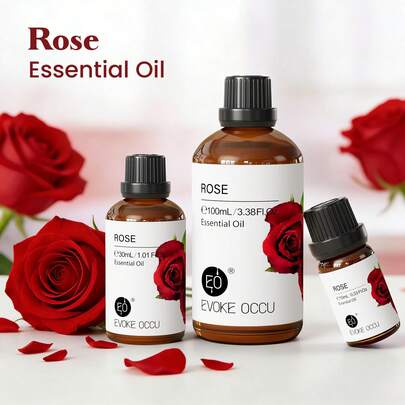  EVOKE OCCU Rose Essential Oil, Premium Romantic Floral Scent, Stress Relief & Skin Nourishing, 10mL/30mL/100mL Rose Oil For Bath Massage DIY Perfume Diffuser Scented Candles Soap Making