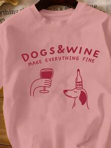 Women's Round Neck T-Shirt, New Fashion 2026, With Cartoon Puppy Print And Wine Red, Versatile For Daily Wear, Casual And Comfortable, Short Sleeve. - 桃 - 查看 3
