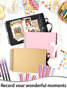 DIY Scrapbook Album Set, Hard Cover Kraft Paper Scrapbook, Photo Album, Memory Book (Rectangular 30 Sheets 60 Inner Pages), Suitable For Weddings, Anniversaries, Parties, Family Use, Includes Stickers And Corner Stickers, Album Set - Type a - View 3