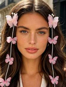 2pcs Fashion Tassel Faux Butterfly Hair Clips, Bridal Headpiece Hair Accessories, Vacation Style Hair Clips, Atmosphere Feeling Hair Clips For Women,Hair Barrettes,Hair Claws - Multicolor - View 3