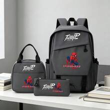 Miniso 漫威蜘蛛侠 TAWIP 漫画三件套灰色背包套装，含笔记本电脑包、保温袋和铅笔盒，适合办公、学习和旅行 - 灰色 - 查看 4
