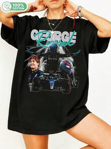 George Russell Mercedes F1-förare Lightning Multiporträtt Racing Car Retro Graphic Bomull T-shirt Unisex Casual Streetwear Formel 1-fan T-shirt. - Svart - Visa 6