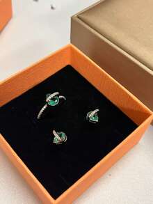 Anting Berlian Kuning Bentuk Tetesan Air Niche, Desain Mewah yang Indah, Cincin Midi Wanita Serbaguna - set dua potong - View 4