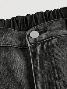 MOD Jeans rectos de algodón con estampado de corazones rosas para tallas grandes - Negro - Ver 3
