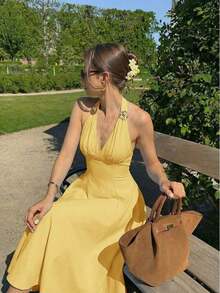 Women Midi Dresses - 鵝黃 - 查看 7