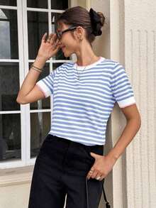 Tops de Punto A rayas Casual - Celeste - Ver 7