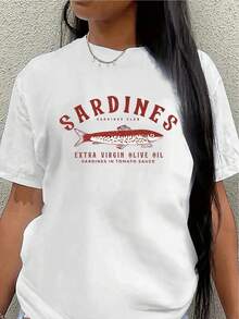 Lightweight And Durable Polyester Short-Sleeved T-Shirt With A Sardine Pattern Design, Suitable For Casual Wear At Home Or In Restaurants, Comfortable And Fitted For Everyday Use. Women's Blouses > Clothing - 白色 - 查看 7
