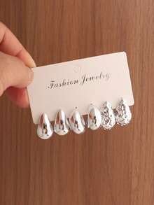 6-18 piezas Pendientes aro con colgante de textura geométrica, estilo bohemio de moda, adecuado como regalo para familiares y amigos en vacaciones (empaque de tarjeta de papel) - Plateado - Ver 2
