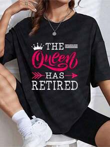 100% Cotton 1 Piece Funny Gift T-Shirt For Retired Women G 100% Soft Cotton Women's Simple Solid Color T-Shirt, Loose And Slim Fit Casual Short Sleeve - 黑色 - 查看 6