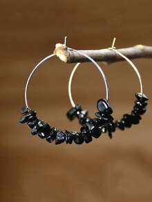 Pendientes de aro con piedras de colores asimétricos, pendientes de círculo grande exagerados, joyería de estilo de vacaciones de alta gama al por mayor - pendientes - Ver 7