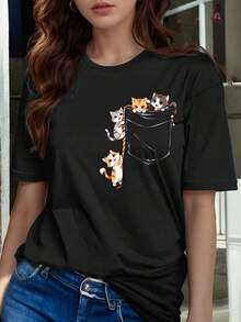 Women's T-Shirt For Spring And Summer - Black - View 1